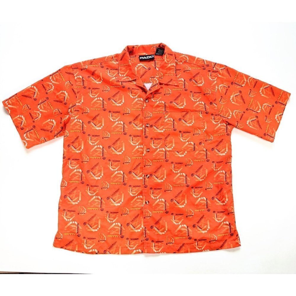 Vtg 90s PACO Men's XL Orange All-Over Logo Shirt